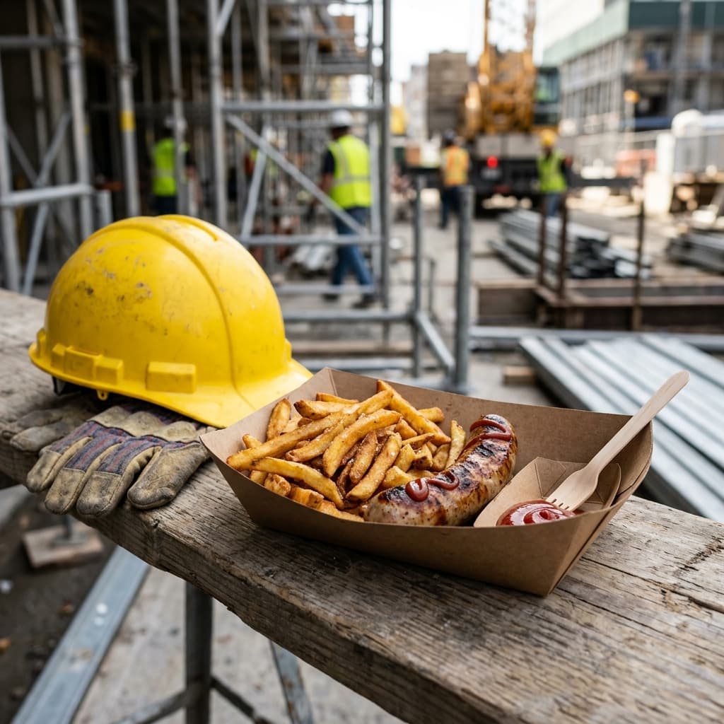 Pommes mit Würstchen