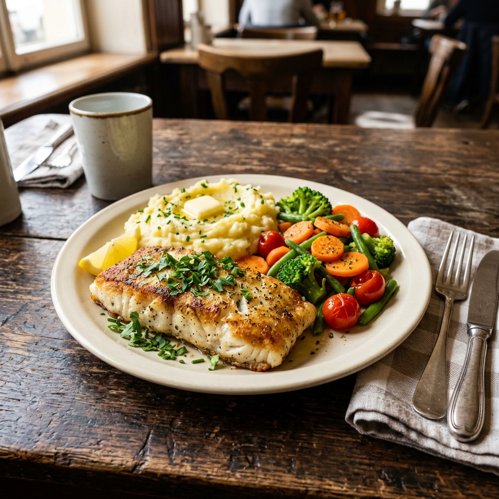 Fisch mit Gemüse & Kartoffelpüree