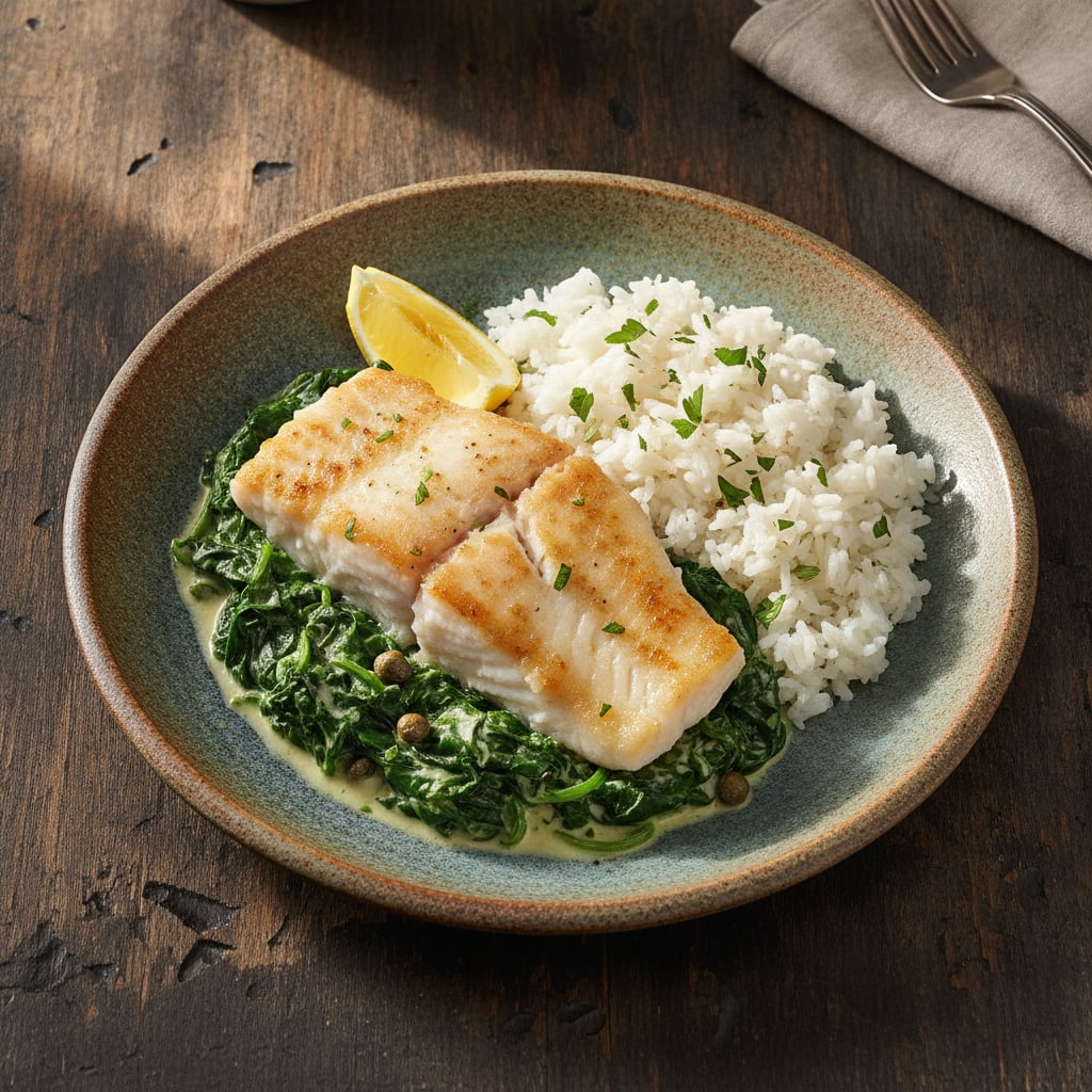 Fisch mit Spinat & Reis