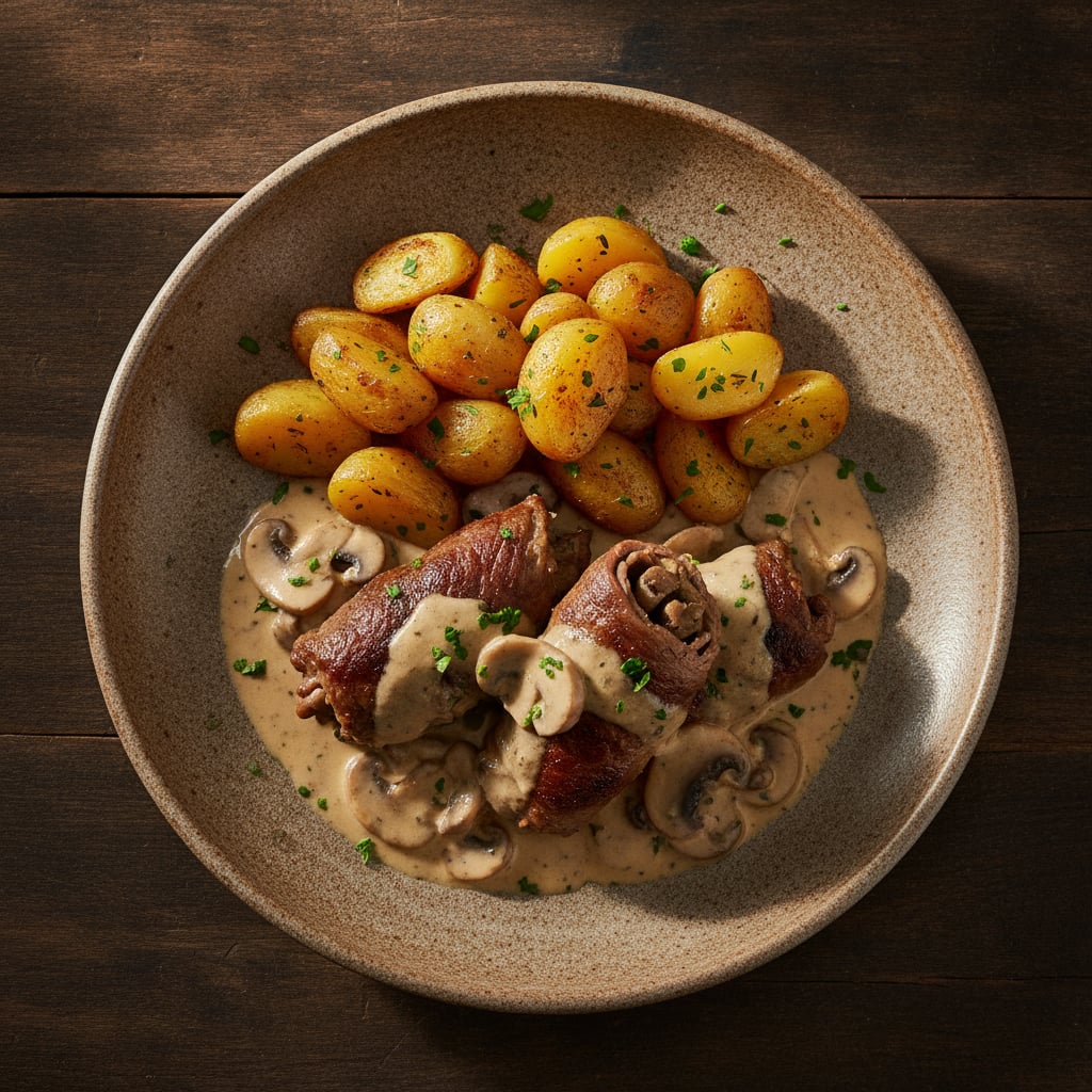 Fleischrouladen mit Pilzen und Kartoffeln