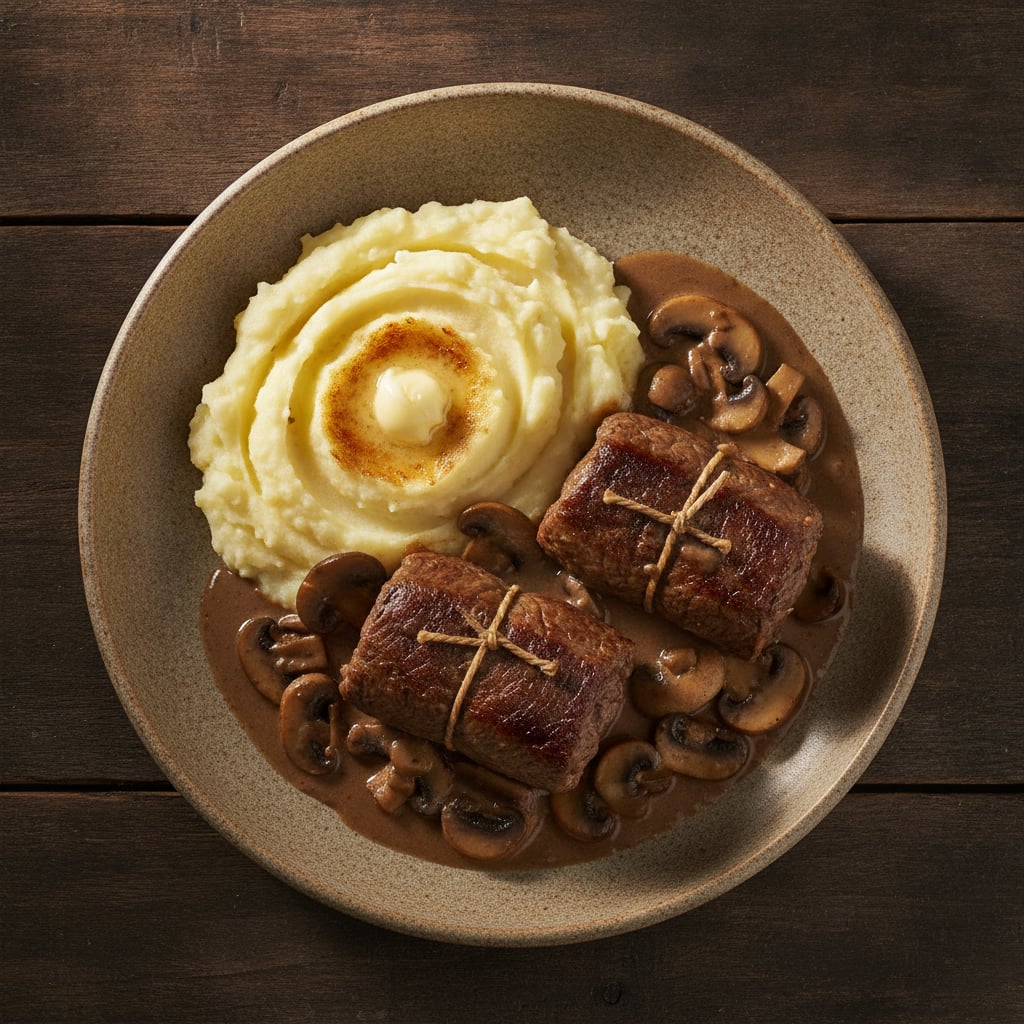 Rindsrouladen mit Champignons in Sauce & Kartoffelpüree