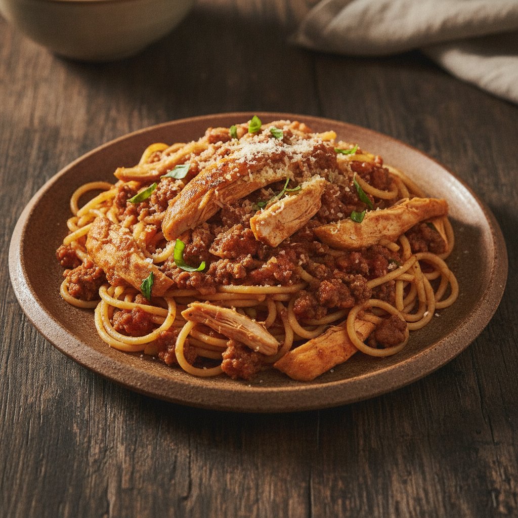 Spaghetti Bolognese mit Hähnchen
